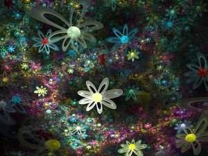 Preview wallpaper flowers, fractal, bright, veil