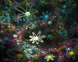 Preview wallpaper flowers, fractal, bright, veil