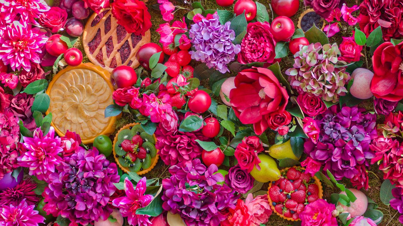 Wallpaper flowers, fruits, summer, still life, cakes