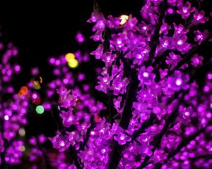 Preview wallpaper flowers, garland, purple, branch, dark