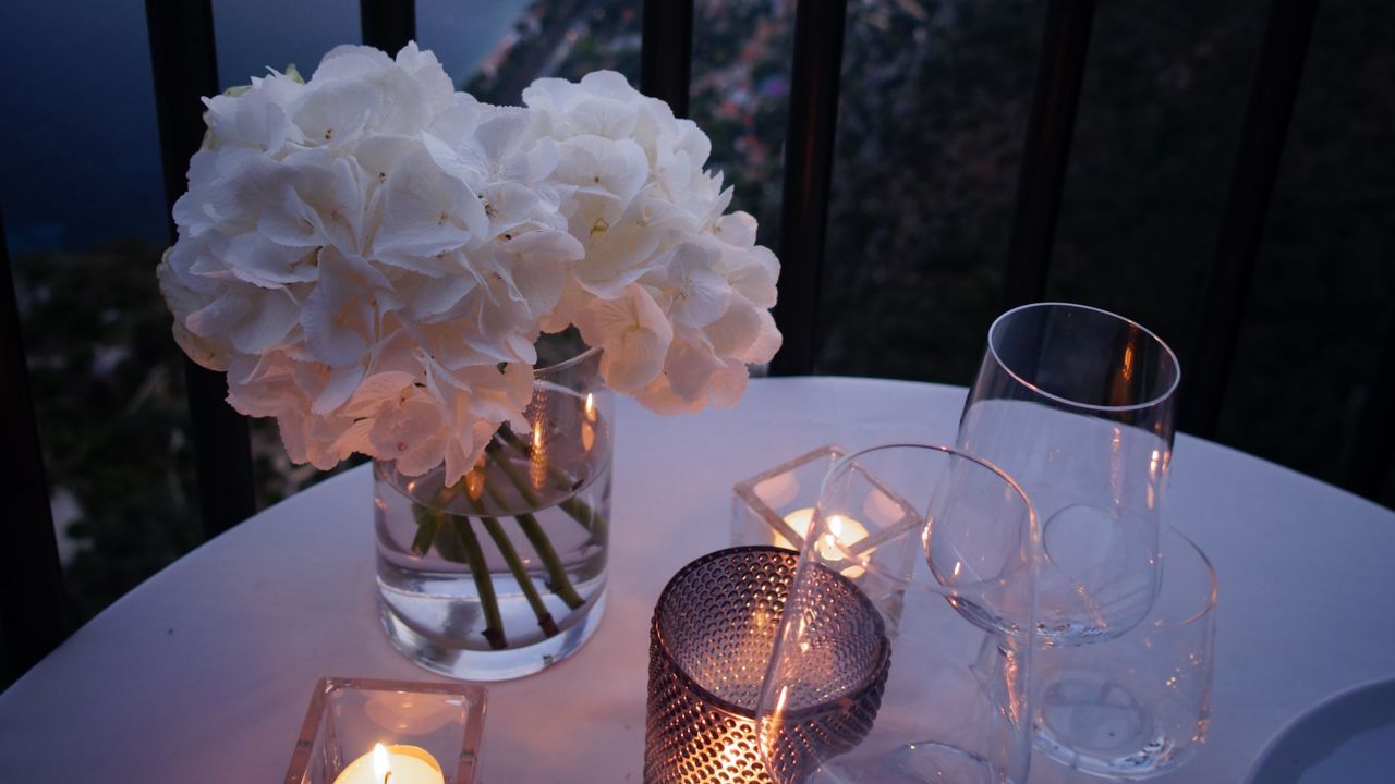 Wallpaper flowers, glasses, candles, romance, blur