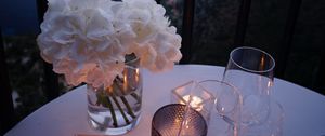 Preview wallpaper flowers, glasses, candles, romance, blur