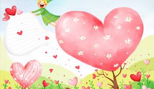 Preview wallpaper flowers, hearts, elf, flight