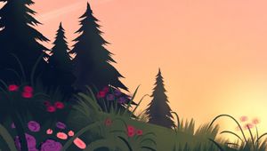 Preview wallpaper flowers, hill, trees, paints, art