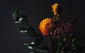 Preview wallpaper flowers, leaves, bouquet, dark