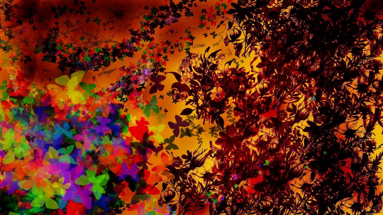 Wallpaper flowers, leaves, butterflies, creativity, autumn, mood