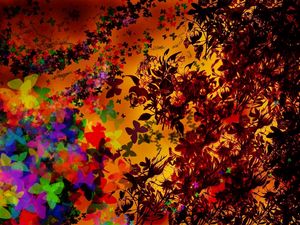 Preview wallpaper flowers, leaves, butterflies, creativity, autumn, mood