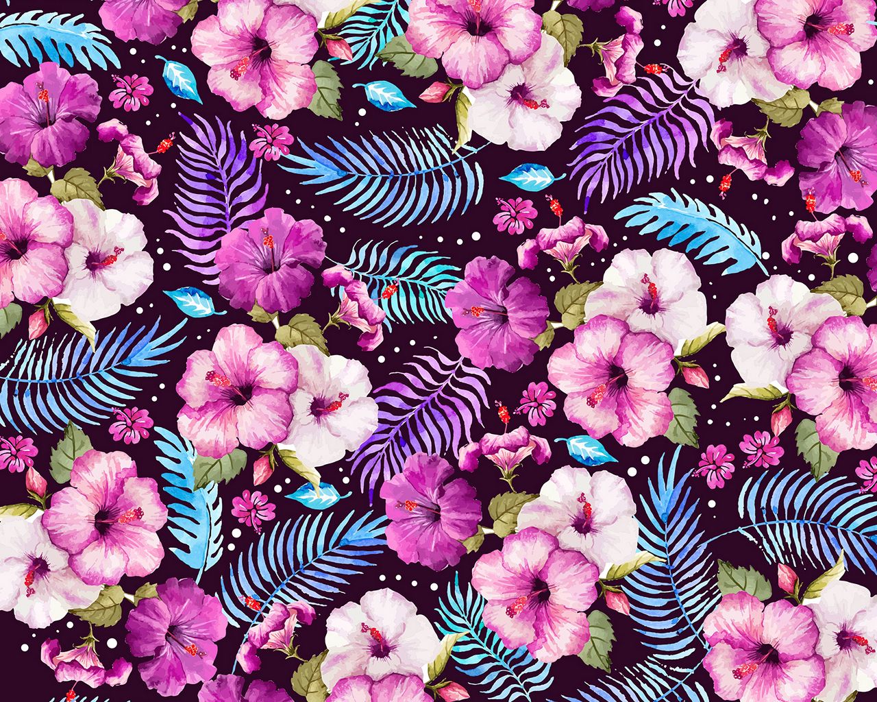 1280x1024 Wallpaper flowers, leaves, pattern, art