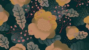 Preview wallpaper flowers, patterns, pattern, beige, green