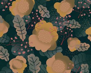 Preview wallpaper flowers, patterns, pattern, beige, green