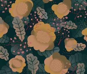 Preview wallpaper flowers, patterns, pattern, beige, green