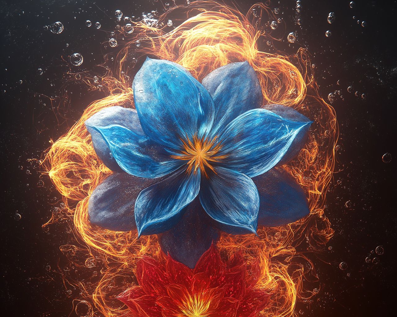 1280x1024 Wallpaper flowers, petals, fire, flame