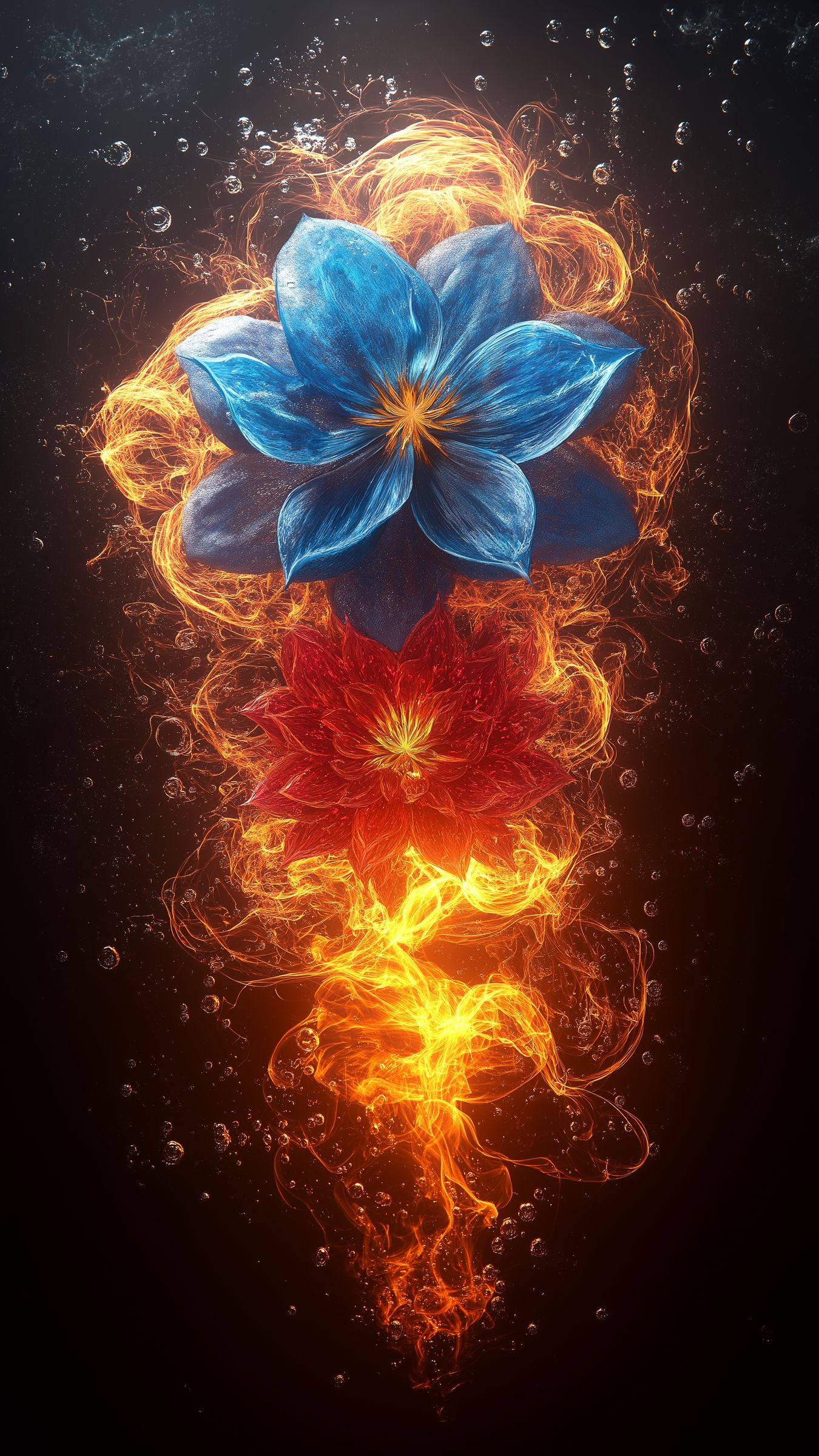 1350x2400 Wallpaper flowers, petals, fire, flame