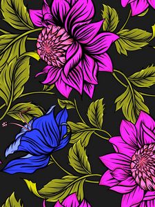 Preview wallpaper flowers, petals, leaves, patterns, bright, colorful