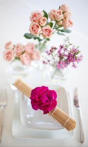 Preview wallpaper flowers, petals, plates, aesthetics, serving, white