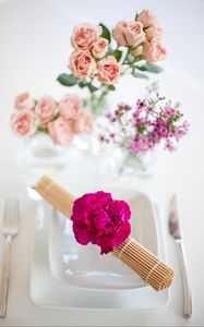 Preview wallpaper flowers, petals, plates, aesthetics, serving, white