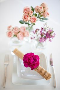 Preview wallpaper flowers, petals, plates, aesthetics, serving, white