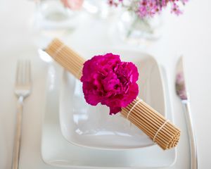 Preview wallpaper flowers, petals, plates, aesthetics, serving, white