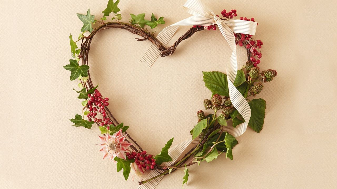 Wallpaper flowers, plants, branches, stems, wreath, berries, ribbon