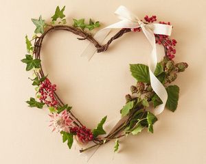 Preview wallpaper flowers, plants, branches, stems, wreath, berries, ribbon