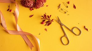 Preview wallpaper flowers, scissors, pins, ribbon