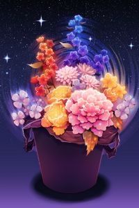 Preview wallpaper flowers, stars, art, space, starry sky