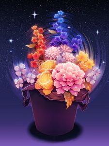 Preview wallpaper flowers, stars, art, space, starry sky