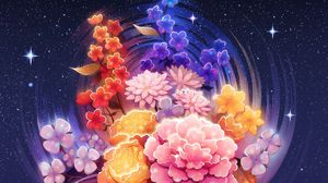 Preview wallpaper flowers, stars, art, space, starry sky