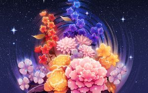 Preview wallpaper flowers, stars, art, space, starry sky