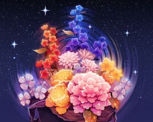Preview wallpaper flowers, stars, art, space, starry sky