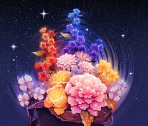 Preview wallpaper flowers, stars, art, space, starry sky