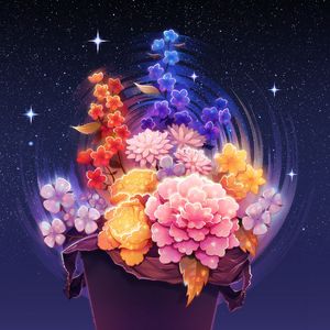 Preview wallpaper flowers, stars, art, space, starry sky