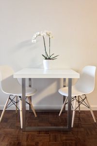 Preview wallpaper flowers, table, chairs, aesthetics, interior, white