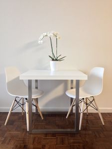 Preview wallpaper flowers, table, chairs, aesthetics, interior, white