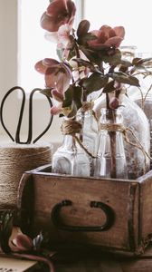 Preview wallpaper flowers, vase, box, aesthetics