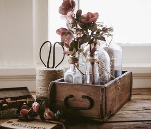Preview wallpaper flowers, vase, box, aesthetics