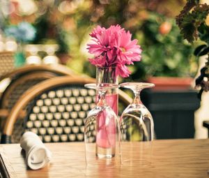 Preview wallpaper flowers, vase, coffee, wine glasses, napkins