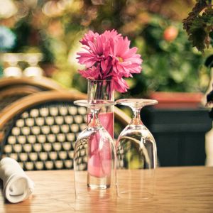 Preview wallpaper flowers, vase, coffee, wine glasses, napkins