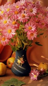 Preview wallpaper flowers, vase, fruit, basket, table, stilllife