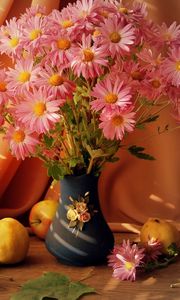 Preview wallpaper flowers, vase, fruit, basket, table, stilllife