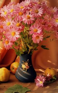 Preview wallpaper flowers, vase, fruit, basket, table, stilllife