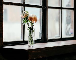 Preview wallpaper flowers, vase, window, bouquet
