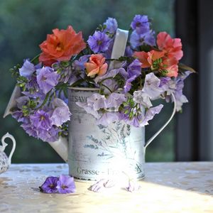 Preview wallpaper flowers, watering can, table, china