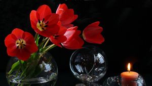 Preview wallpaper flowers, wine glasses, candle