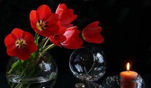 Preview wallpaper flowers, wine glasses, candle