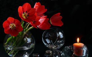 Preview wallpaper flowers, wine glasses, candle