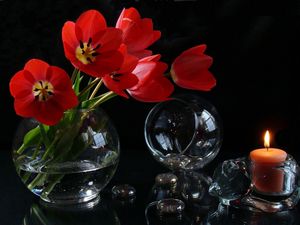 Preview wallpaper flowers, wine glasses, candle