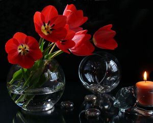 Preview wallpaper flowers, wine glasses, candle