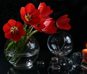 Preview wallpaper flowers, wine glasses, candle