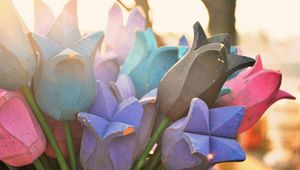 Preview wallpaper flowers, wood, tulips, sun